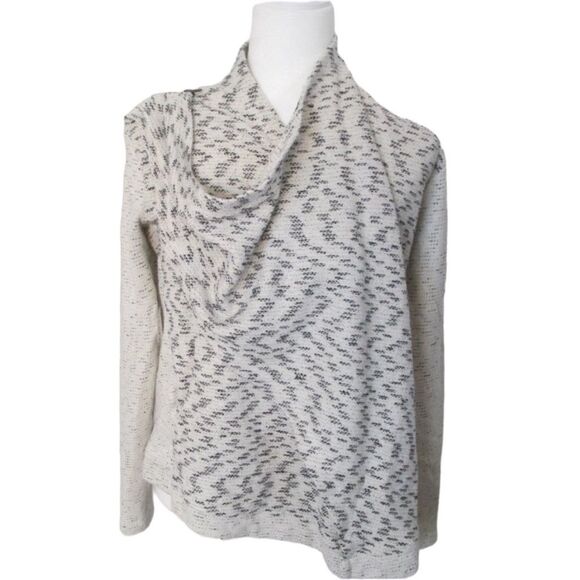 Lucky Brand Black Speckled Drape Front Shoulder Zip Wrap Sweater Size S - Picture 1 of 12